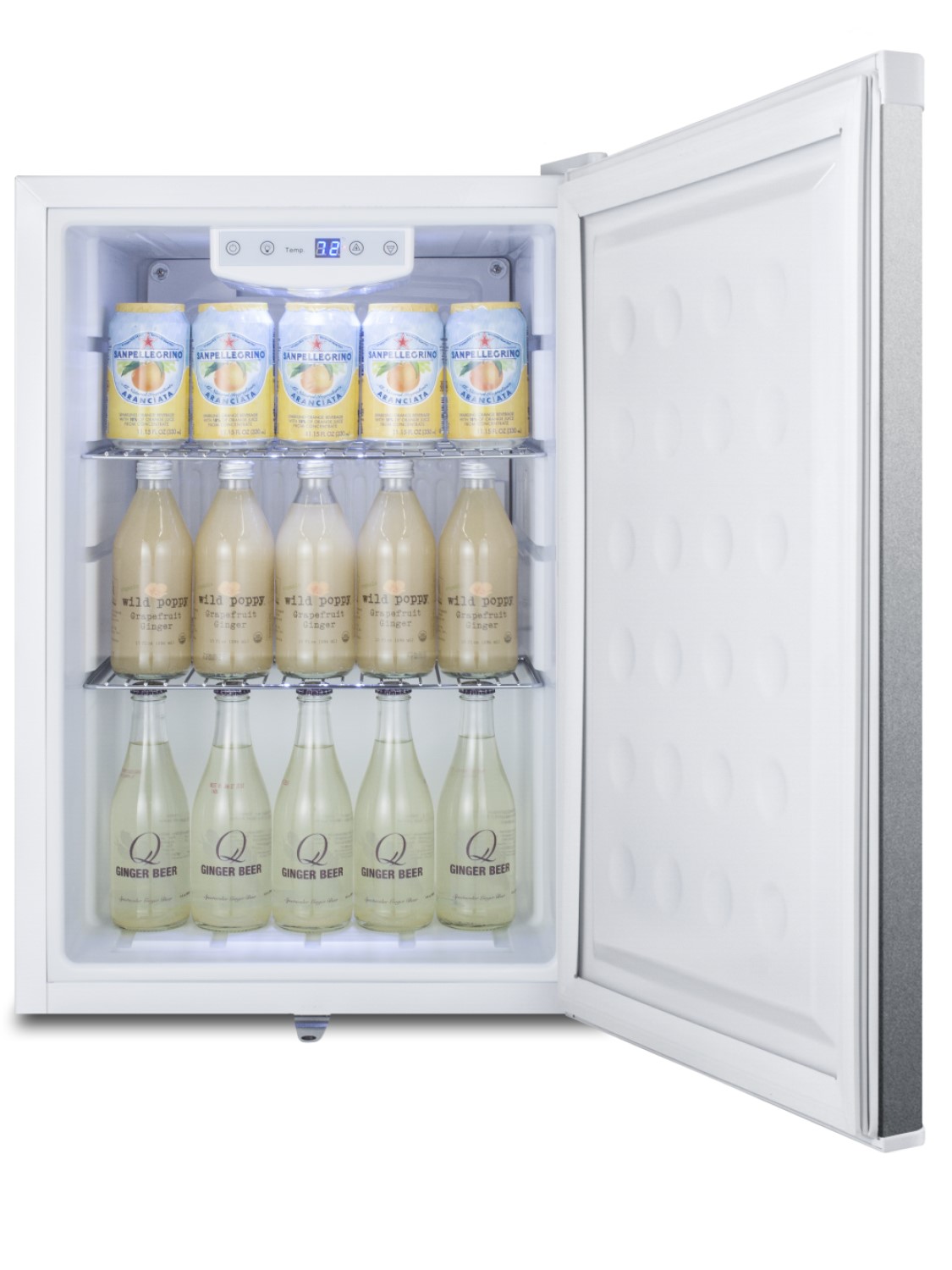 Commercial style countertop all-refrigerator in white with digital thermostat